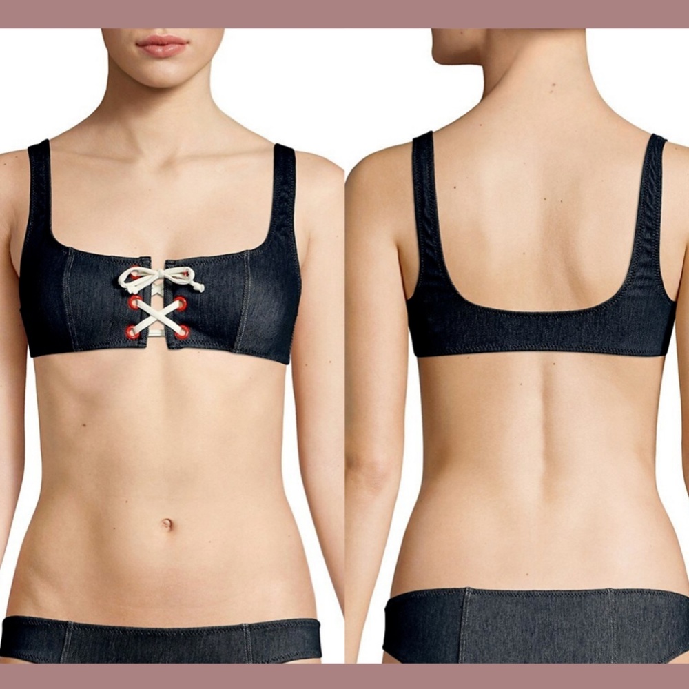 NWT $89 Solid & Striped Isabella‎ Lace Up Bikini Top in Denim [SZ Medium ] - Picture 4 of 12